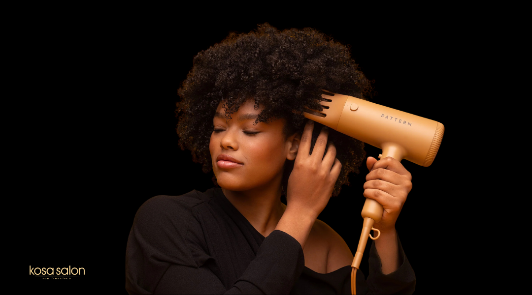 Curly blowout using diffuser attachment to maintain curl definition while reducing frizz and adding smoothness.