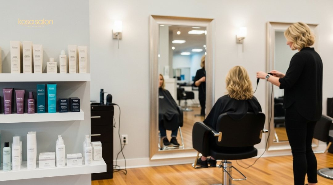 Voluminous blowout with lifted roots, bouncy body, and smooth curved ends created using a round brush and blow dryer.