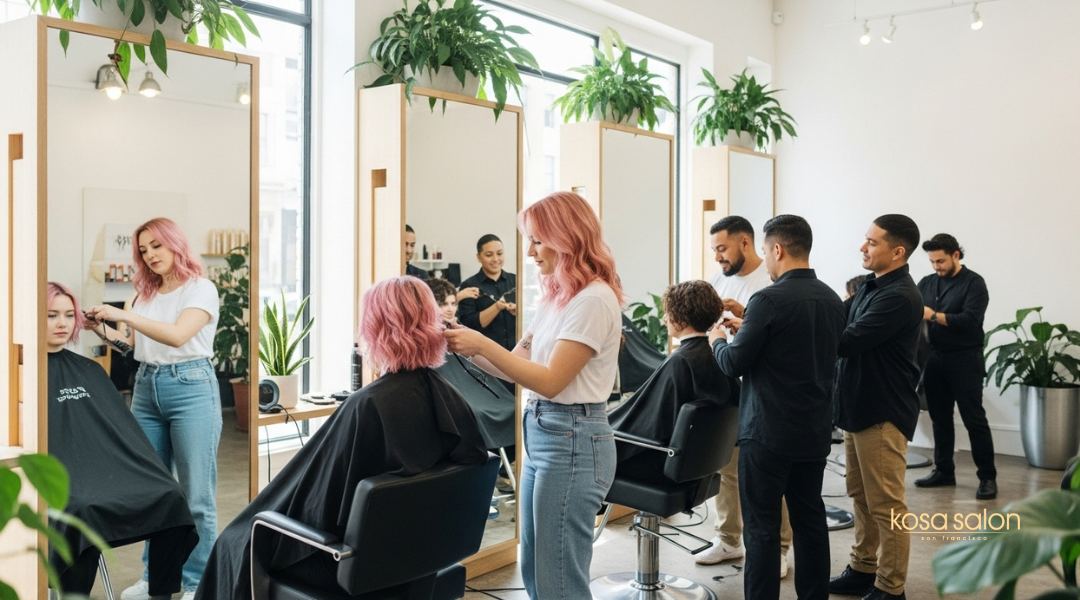 Hybrid salon team in San Francisco working under commission and rental pay models.